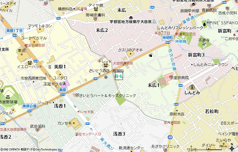 有）大田原コンタクト付近の地図